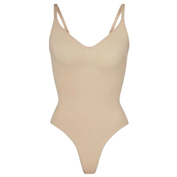 Skims S/M Sculpting Thong Compression Slimming Bodysuit Light Mica NWOT $70 - Picture 4 of 7